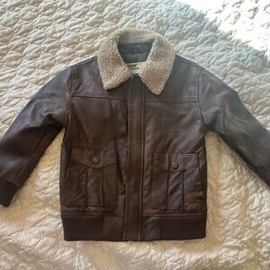 Genuine Kids Oshkosh Bomber Jacket Size 4T Brown Pilot Aviator Faux